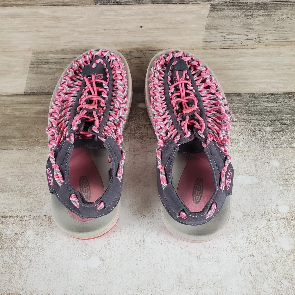 KEEN Uneek Womens Sandal Sz 8 Pink Gray Woven Outdoor Hiking Paracord Water Shoe